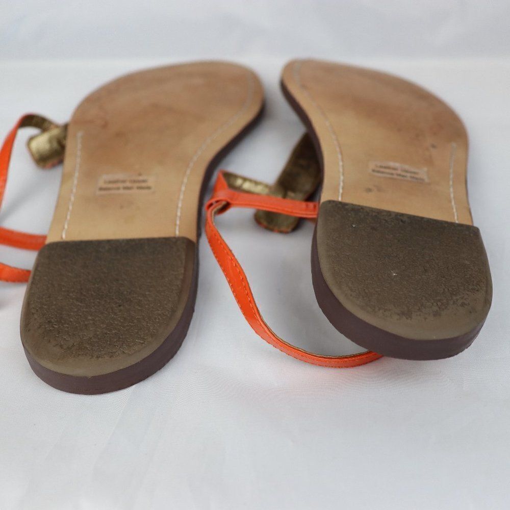 Women's Orange T-Strap Snake-Print Sandals - Picture 4 of 7